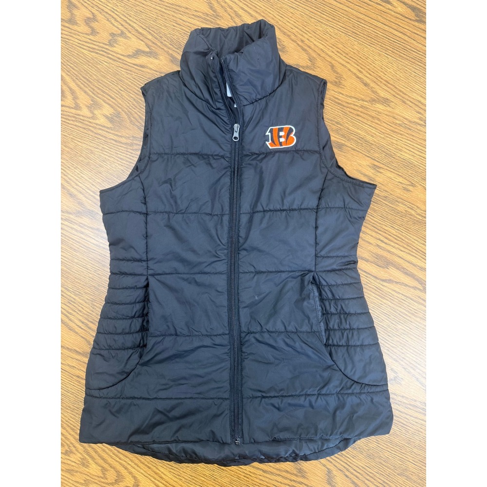 NFL Team Apparel Cincinnati Bengals Womens Puffer Vest Black Full Zip Small
